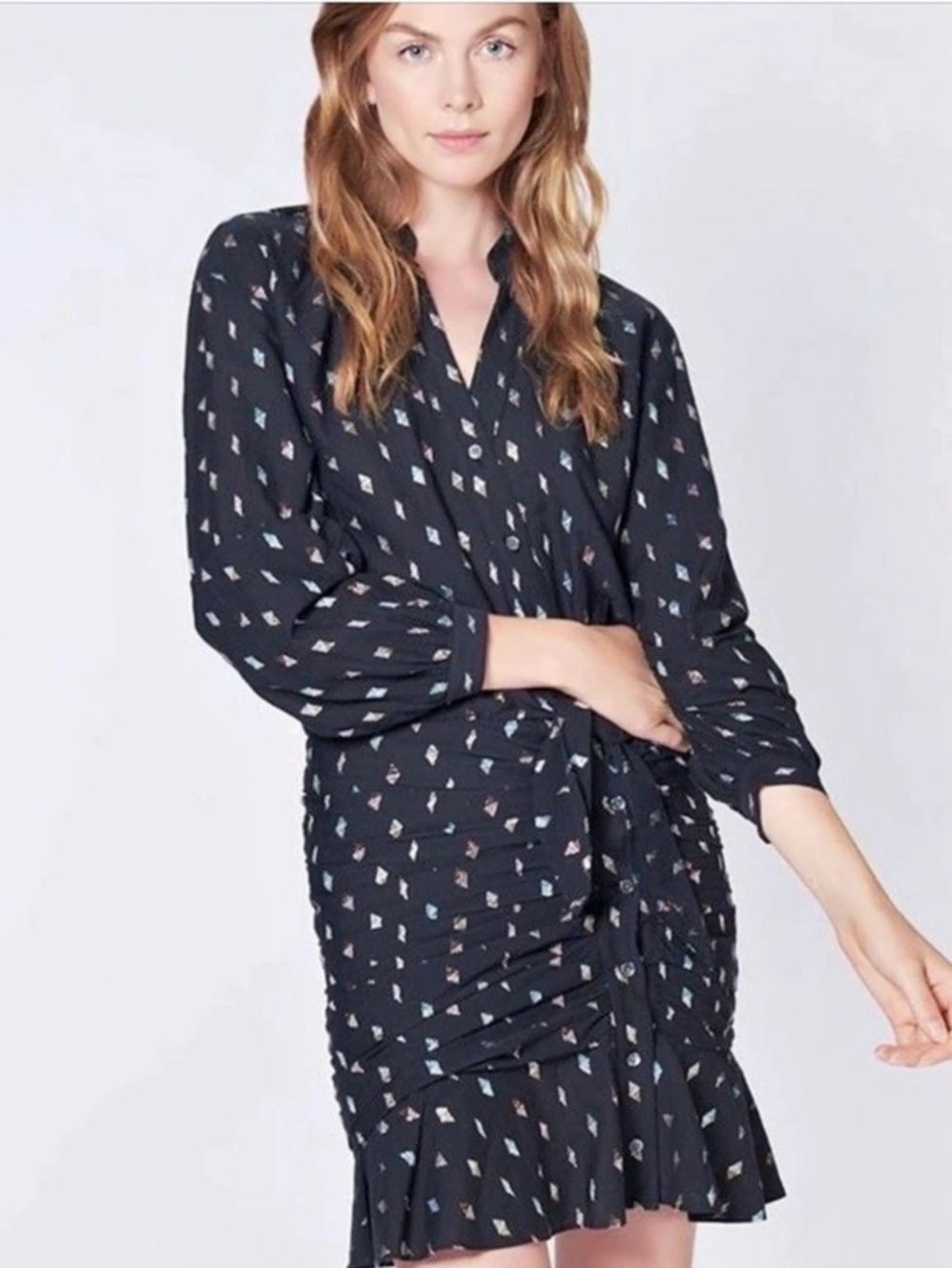 Veronica Beard Meli Shirtdress Geometric Mini Dress Black & Multicolor 12